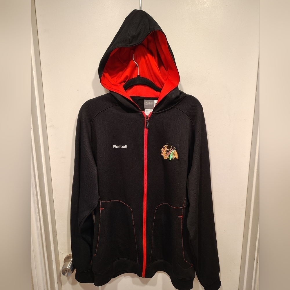 Reebok NHL Center Ice Collection Chicago Blackhawks Hoodie Full Zip Jacket Sz L